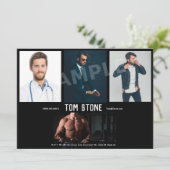 4枚の写真が使える俳優・モデル用ヘッドショット兼カードテンプレート 招待状 (スタンド正面)