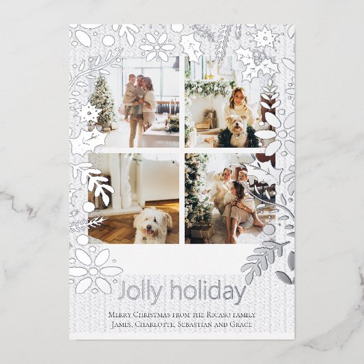 4枚の写真が楽しめるノルディックスタイルのクリスマスカード 花 箔シーズンカード (正面)