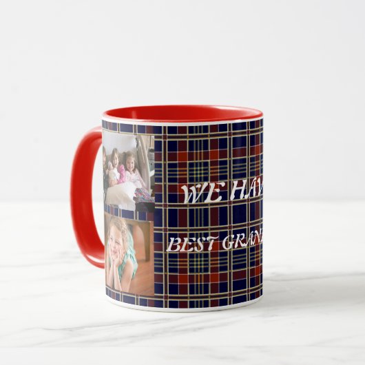 4枚の写真が特徴の最高の祖母 Plaid Tartan マグカップ (正面左)