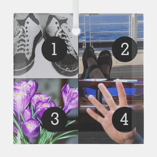 4枚の写真が自分の形見を作る ガラスオーナメント (正面)