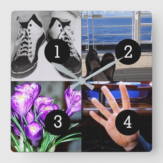 4枚の写真が自分の形見を作る スクエア壁時計 (正面)