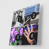 4枚の写真が自分の形見を作る スクエア壁時計 (傾斜)