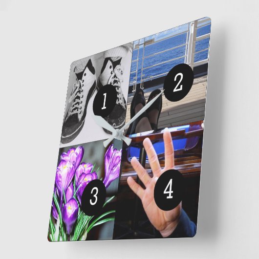 4枚の写真が自分の形見を作る スクエア壁時計 (傾斜)