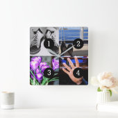 4枚の写真が自分の形見を作る スクエア壁時計 (ホーム)