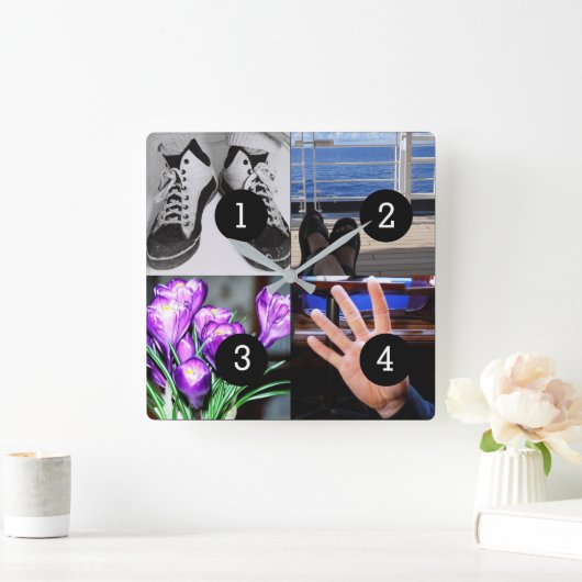 4枚の写真が自分の形見を作る スクエア壁時計 (ホーム)
