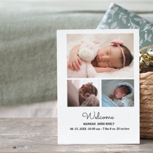 4枚の写真が誕生のお知らせ |新生児カード エンクロージャーカード