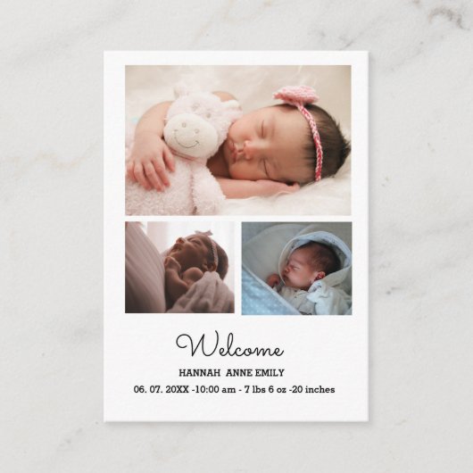 4枚の写真が誕生のお知らせ |新生児カード エンクロージャーカード (正面)