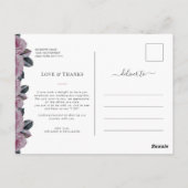 4枚の写真が飾れる ピンクのロマンチックな花柄の感謝を伝えるポストカード ポストカード (裏面)