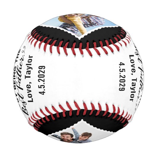 4枚の写真でパパありがとうカスタムメッセージ 野球ボール (正面)