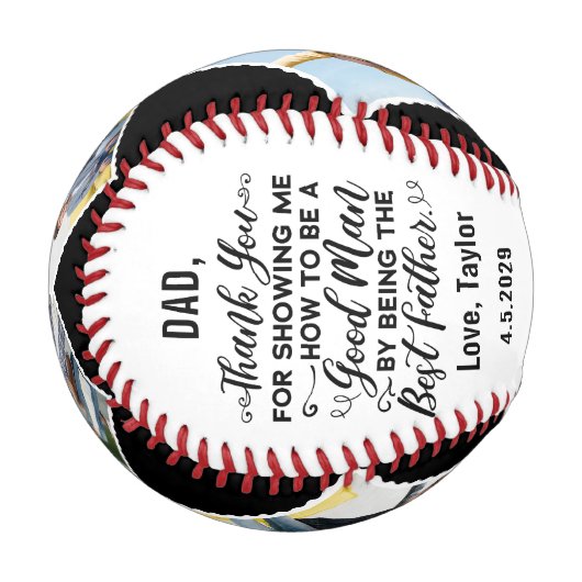 4枚の写真でパパありがとうカスタムメッセージ 野球ボール (正面左)