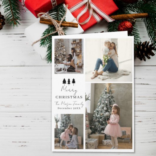 4枚の写真で作る家族のクリスマスカード ツリーのデザイン カード