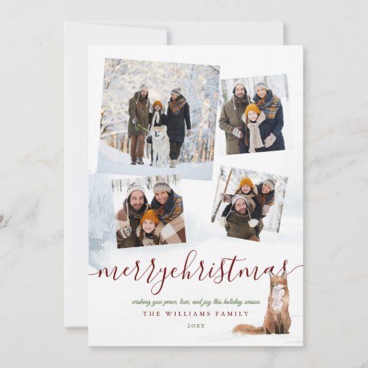 4枚の写真で楽しいクリスマス ウィンターフォックス シーズンカード (正面)