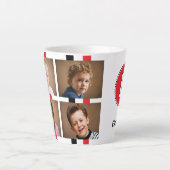 4枚の写真とイニシャルの入ったブラックレッドの名入れマグカップ カフェラテマグ (正面)