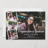 4枚の写真とゴールドの筆記体が目を引く卒業パーティーの招待状 招待状 (裏面)