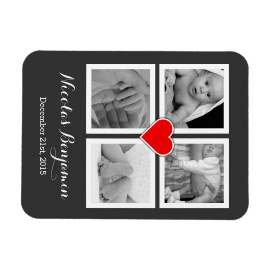 4枚の写真とハートがある家族 マグネット (横)