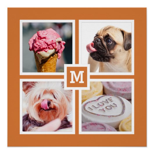 4枚の写真とモノグラムのポスカスタムター ポスター (正面)