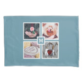 4枚の写真とモノグラムのリバーシブルピローケース 枕カバー (正面)