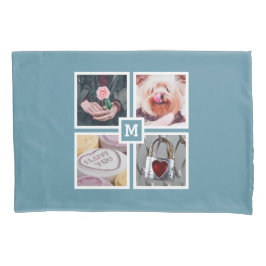 4枚の写真とモノグラムのリバーシブルピローケース 枕カバー