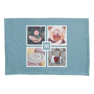 4枚の写真とモノグラムのリバーシブルピローケース 枕カバー