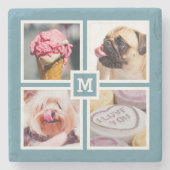 4枚の写真とモノグラムの石のコースター ストーンコースター (正面)