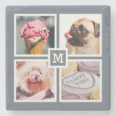 4枚の写真とモノグラムの石のコースター ストーンコースター (正面)