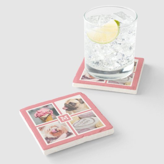 4枚の写真とモノグラムの石コースター ストーンコースター (横)