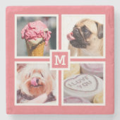 4枚の写真とモノグラムの石コースター ストーンコースター (正面)
