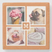 4枚の写真とモノグラムの石コースター ストーンコースター (正面)