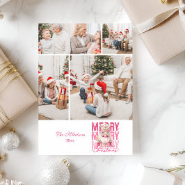 4枚の写真とヴィンテージ ピンクのくるみ割り人形クリスマス シーズンカード
