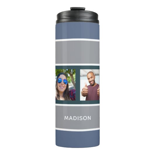 4枚の写真と名前のパターンタストライプンブラー タンブラー (正面)