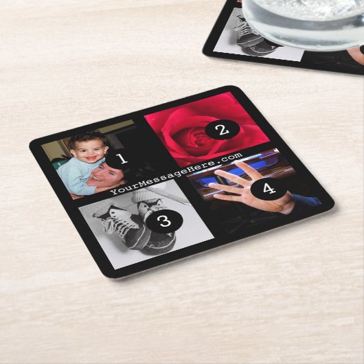4枚の写真と文字で自分の簡単 スクエアペーパーコースター (アングル)