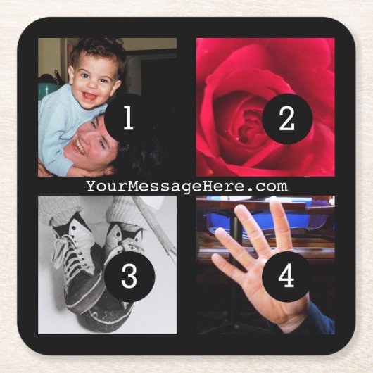 4枚の写真と文字で自分の簡単 スクエアペーパーコースター (正面)