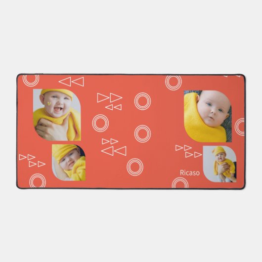 4枚の写真と文字を追加パーソナライズされた デスクマット (正面)