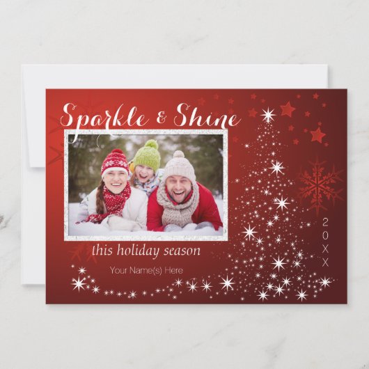 4枚の写真と白いライトの木 シーズンカード (正面)