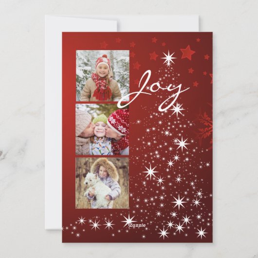 4枚の写真と白いライトの木 シーズンカード (裏面)