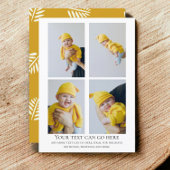 4枚の写真と葉のパターンの背面テンプレート カード