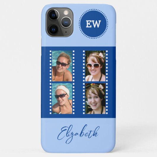 4枚の写真のイニシャルと名前を青と白に追加 Case-Mate iPhoneケース (裏面)