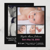 4枚の写真のコラージュ縦 – 誕生のお知らせ 案内状 (正面/裏面)