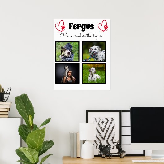 4枚の写真のコラージュ - オーダーメイドのペット家族の思い出 ポスター (ホームオフィス)