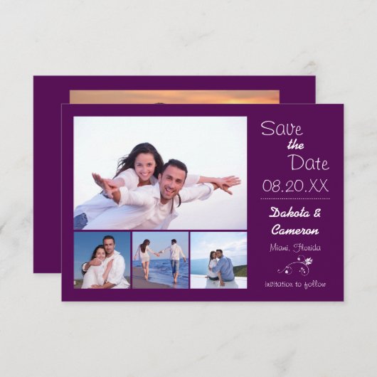 4枚の写真のコラージュ - ナス 紫色 3x5 記念日保存 セーブザデート (正面/裏面)