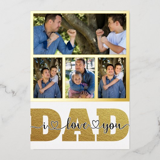 4枚の写真のコラージュ 父 子供の写真 愛してるよ お父さん 箔シーズンカード (正面)