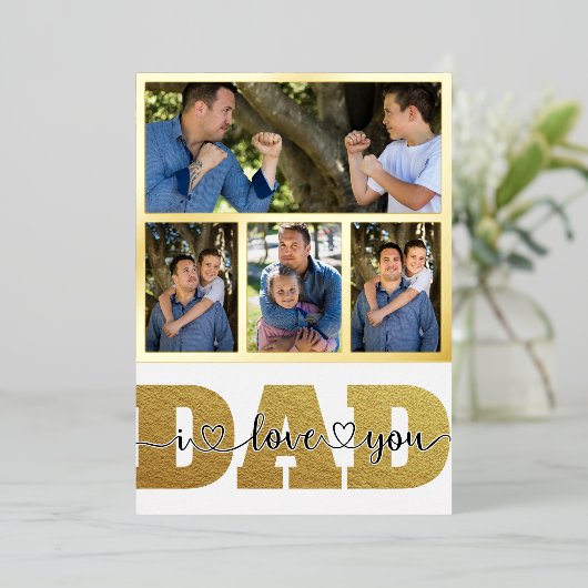 4枚の写真のコラージュ 父 子供の写真 愛してるよ お父さん 箔シーズンカード (立ち正面)