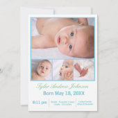 4枚の写真のコラージュ（白/青） – 誕生のお知らせ 案内状 (正面)