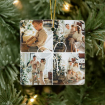 4枚の写真のリボンラッピング クリスマスの家族の思い出