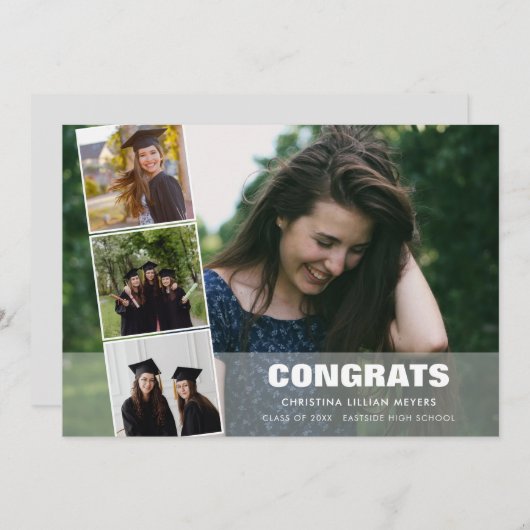 4枚の写真の卒業おめでとうのコラージュ シーズンカード (正面/裏面)