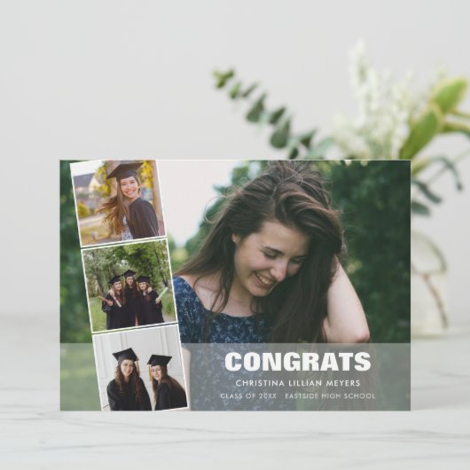 4枚の写真の卒業おめでとうのコラージュ シーズンカード (スタンド正面)