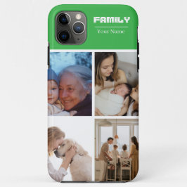 4枚の写真の家族フォトコラージュ グリーン iPhone 11 PRO MAXケース
