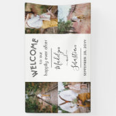 4枚の写真の歓迎を受けシンプルて楽し結婚く 横断幕 (縦)