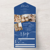 4枚の写真の青モダンい白結婚文字 オールインワン招待状 (内側)