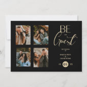 4枚の写真をゲストブラック結婚ズファンシー 招待状 (正面)